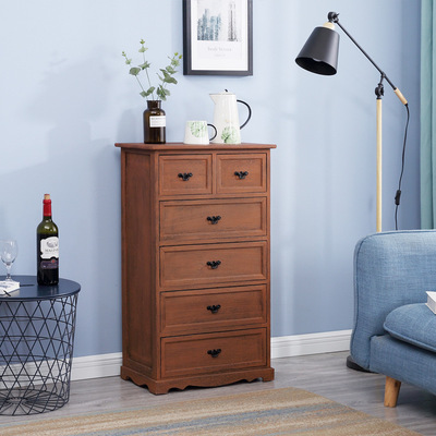 地中海斗柜实木床头柜复古五斗柜储物柜田园简约现代收纳柜子包邮