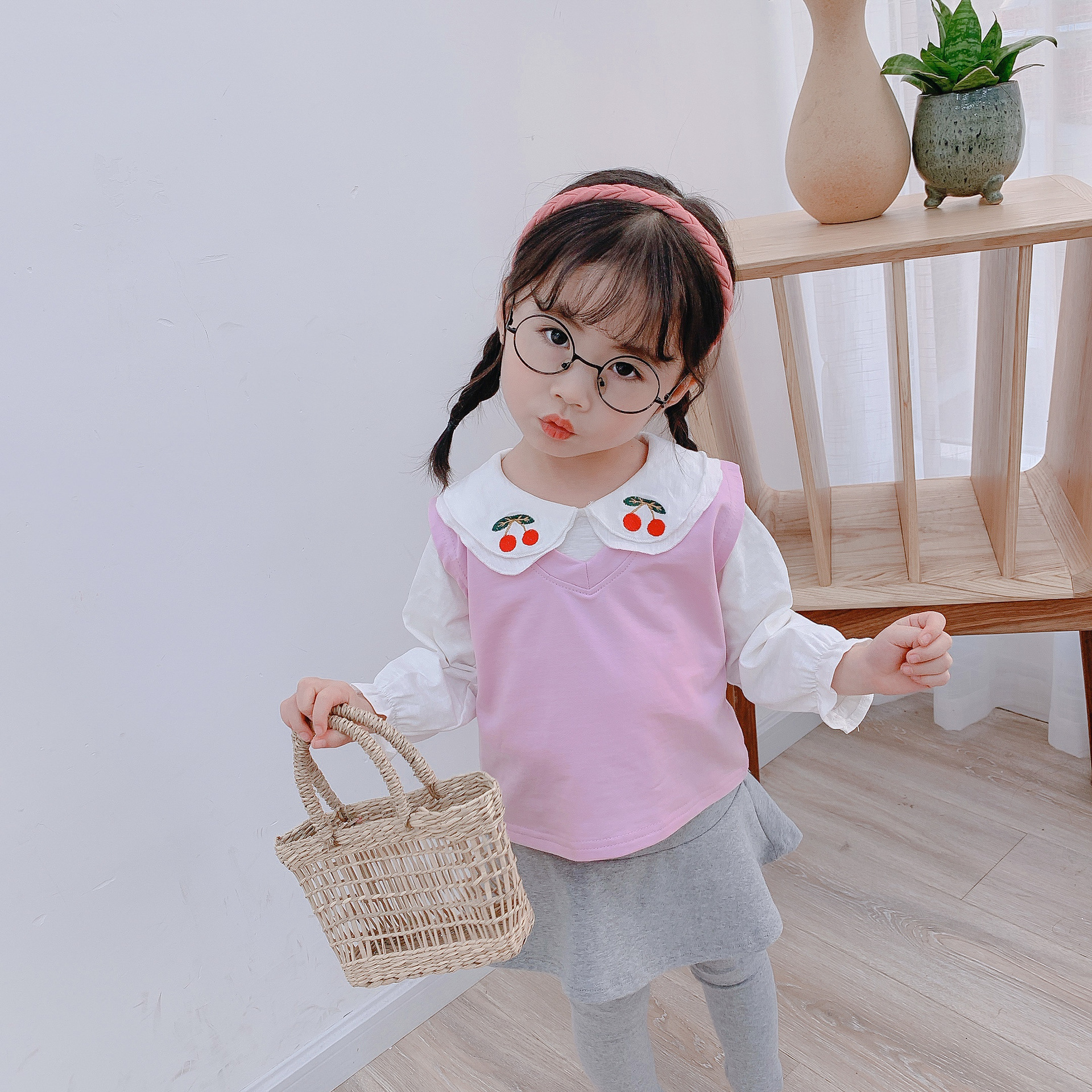 春季新款樱桃休闲小可爱三件套女宝宝小童婴幼童时尚洋气韩版童装