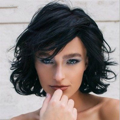 欧美假发 女士短发 卷发 黑色卷发 亚马逊热卖新款 厂家现货
