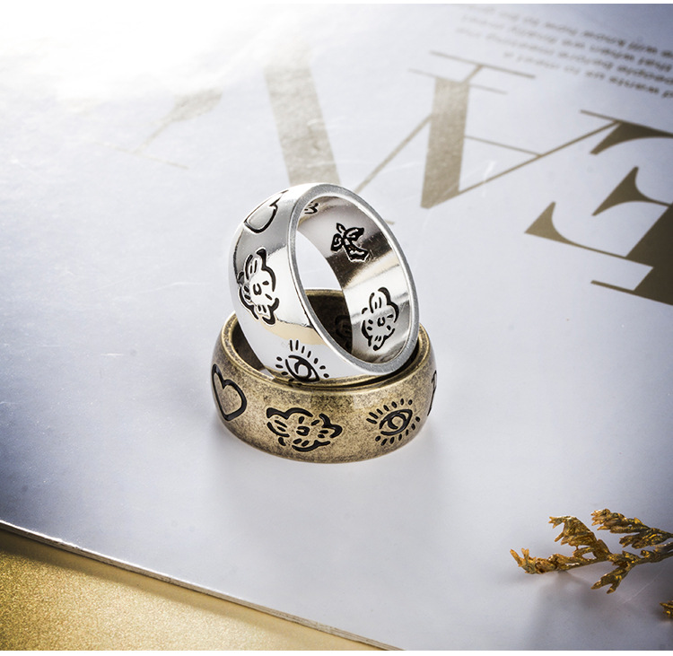 潮牌blind for love ring无畏的爱眼心花鸟字母复古情侣钛钢戒指