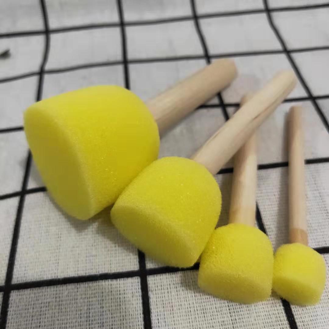 幼教用品批发四支装木把海绵锤蘑菇形海绵拓印印章