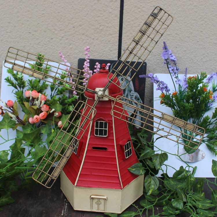 欧式复古铁艺荷兰风车模型 工业风创意道具 多色可选金属工艺礼品