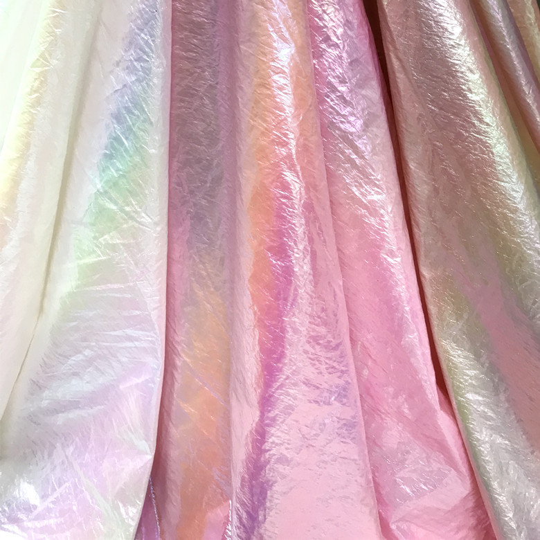 彩虹烫金闪亮布料不透幻彩烫金布料面料婚纱礼服连衣裙服装布料