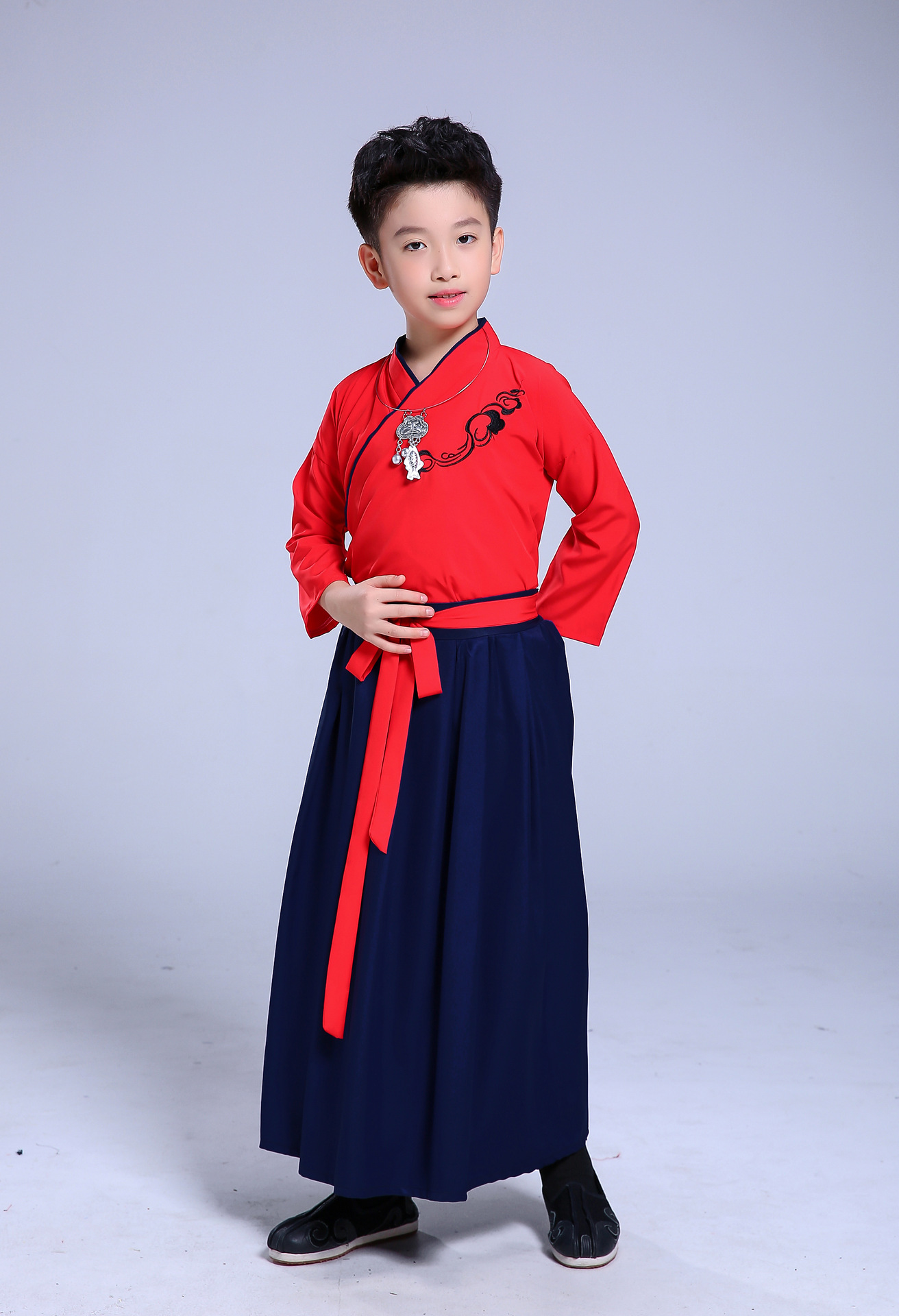 儿童汉服中国风男童古装套装书童服装舞台表演服国学服复古演出服