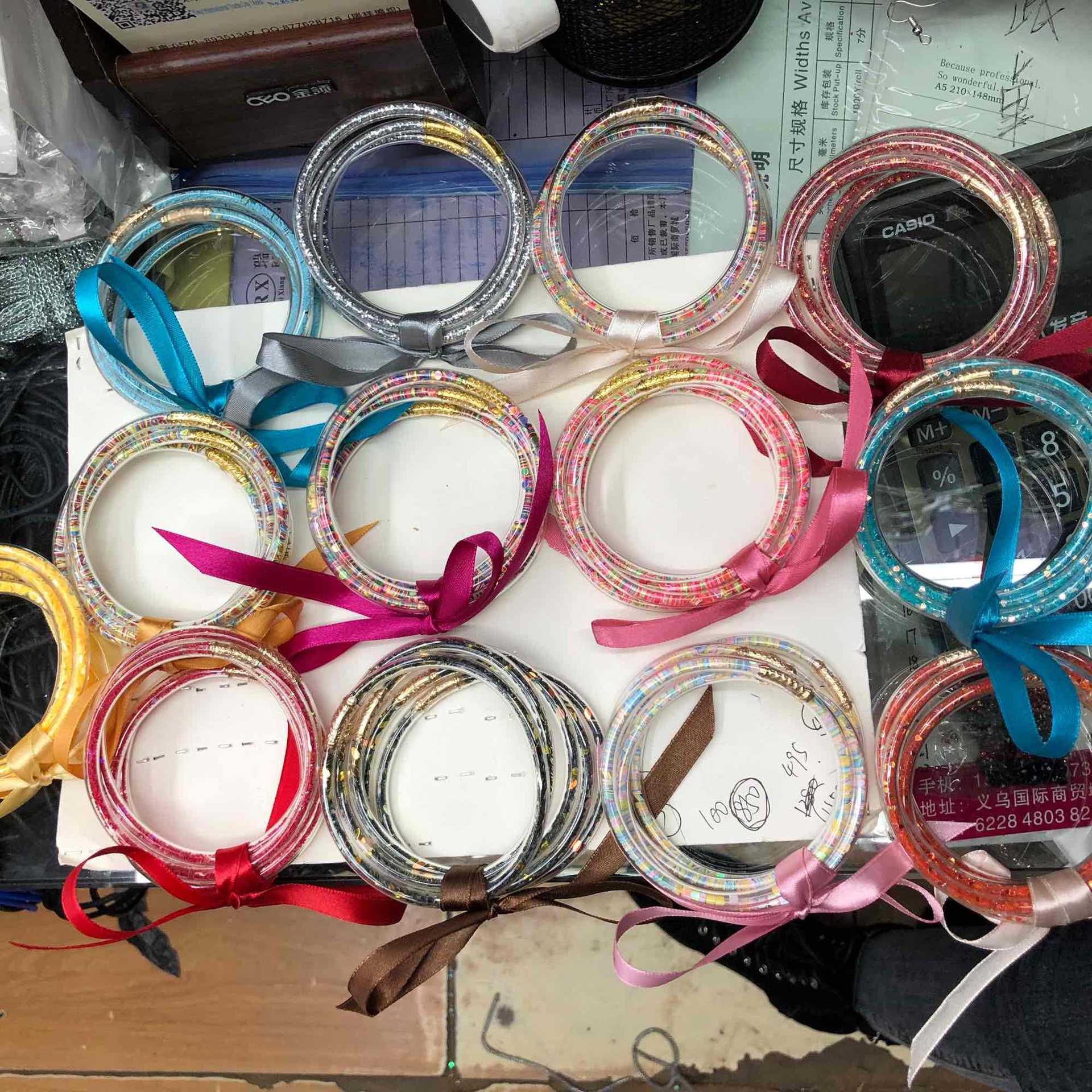 5层塑料丝带手环异形亮片手环亚马逊爆款