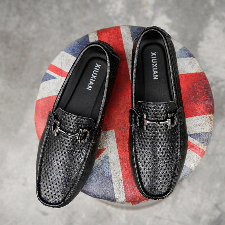 夏季镂空透气冲孔鞋男士真皮豆豆洞洞鞋男透气真皮冲孔商务休闲鞋