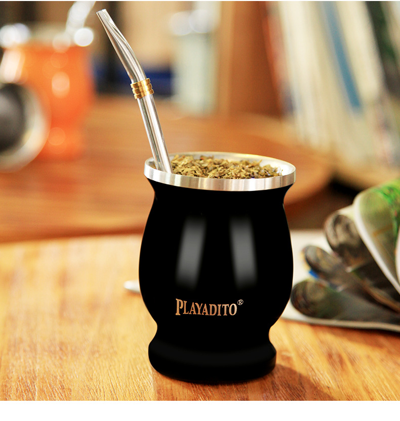 阿根廷马黛茶专用茶杯 304不锈钢马黛茶具配专用吸管现货批发