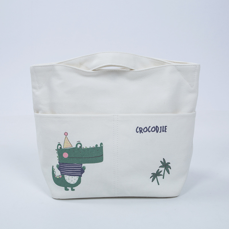 Cute Crocodile Canvas Bag plus-Sized Capacity Lunch Box Bag Lunch Bag Canvas Handbag Color Printing All Cotton Bag