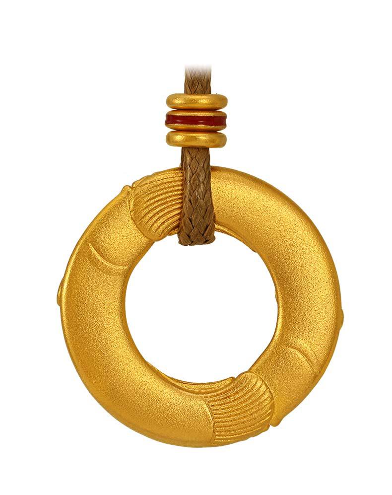 古法传承手工喷砂镀镀黄金双鱼烧蓝平安扣吊坠 老挝砂金不易掉色