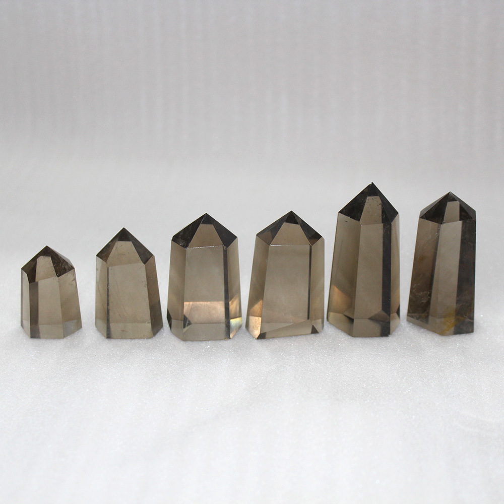 天然水晶茶水晶烟晶六棱单尖水晶柱六棱柱原石打磨东海厂家直销价