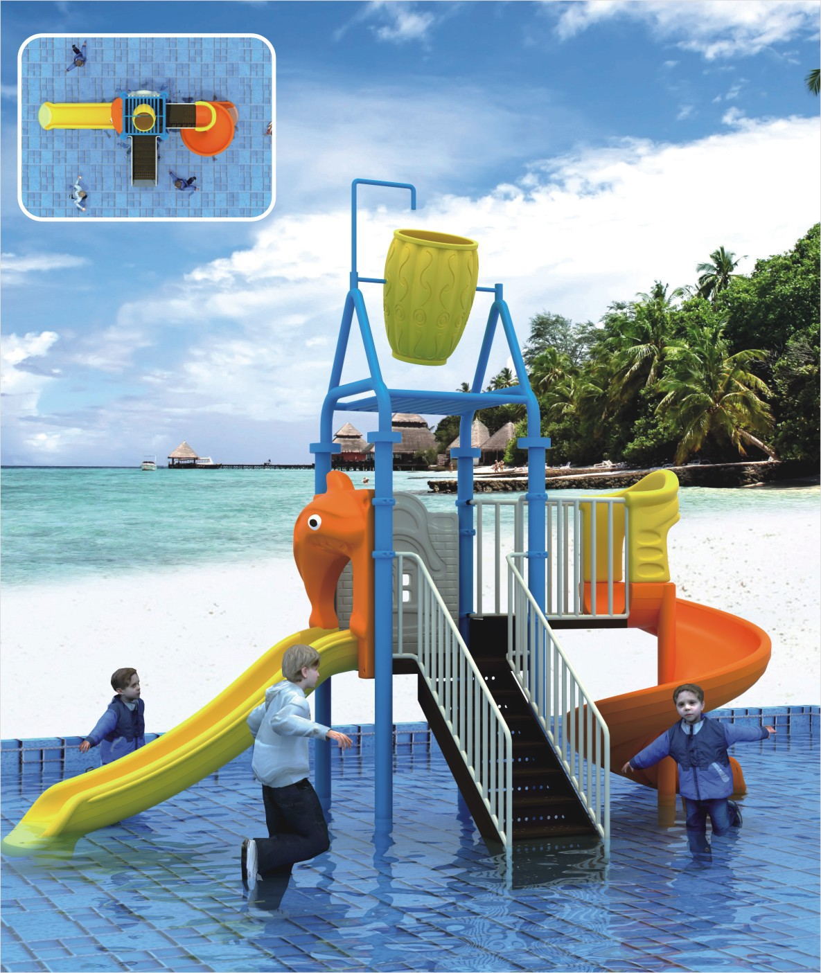 水上滑梯玩具卡通组合小区公园喷水玩具儿童攀爬滑梯