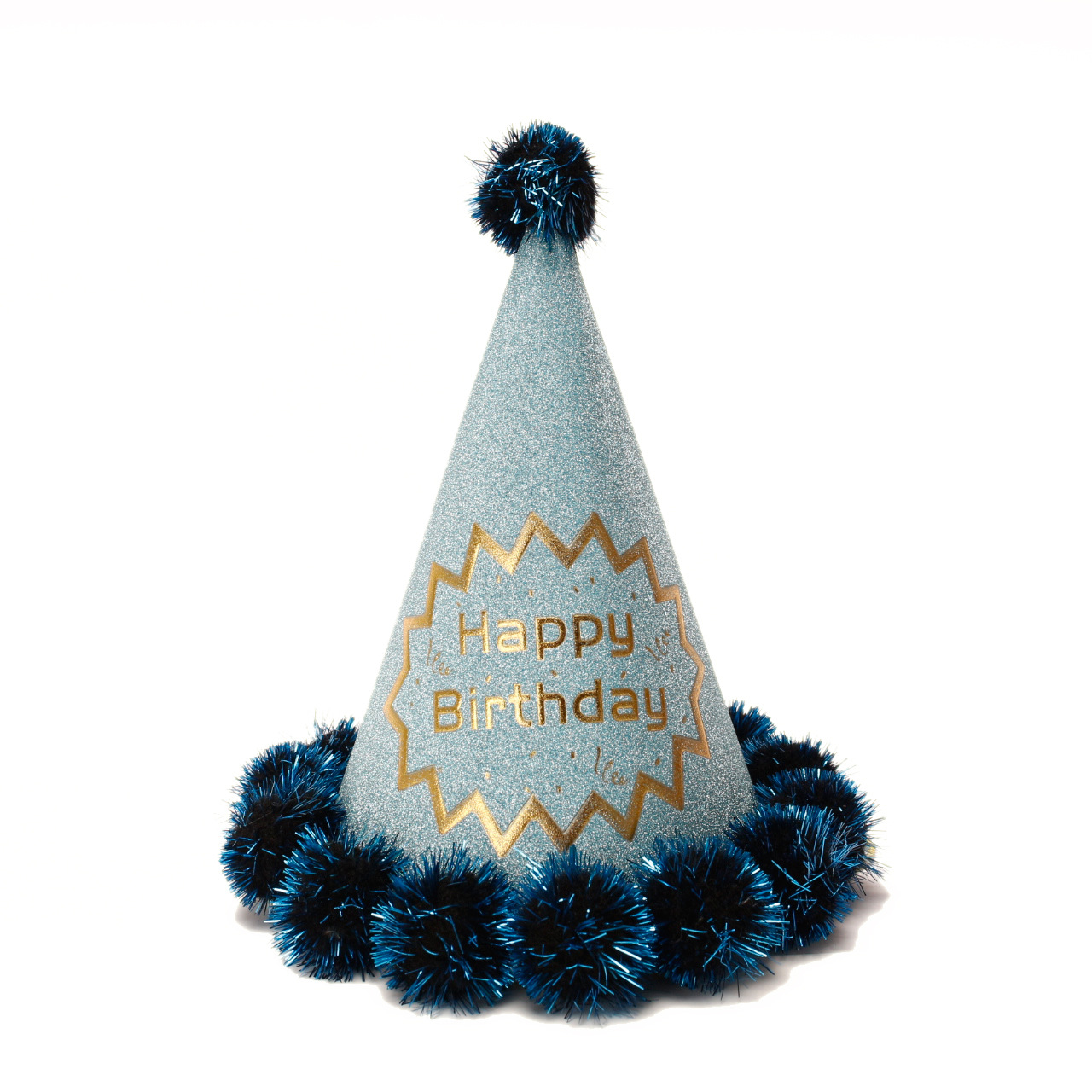 厂家批发20cm金丝三角帽 儿童成人派对蛋糕装饰珠光烫金生日球帽