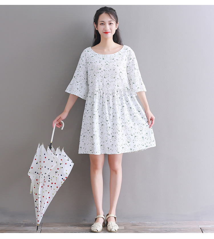 大童胖童连衣裙女童10-15岁 大码宽松夏装胖女孩学生加肥棉麻裙子