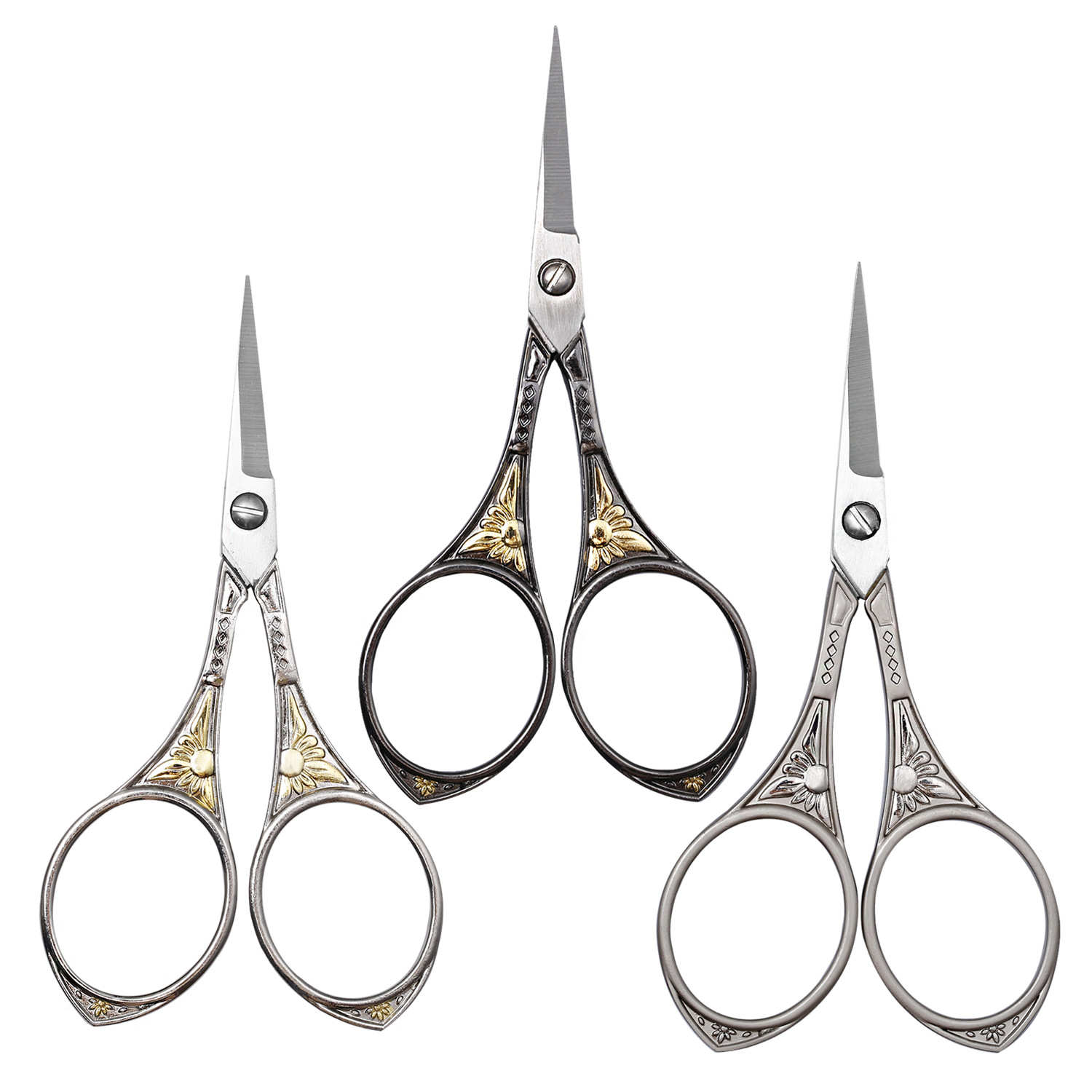 不锈钢向日葵图案家用复古工艺剪纸剪刀尖头小剪刀小号