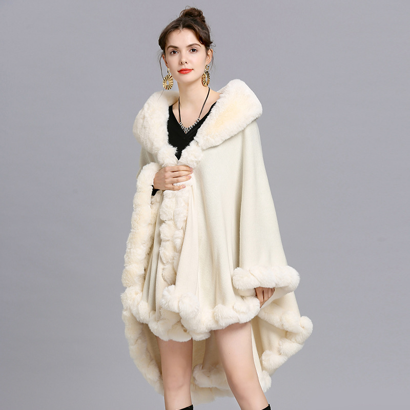 European and American New Large Size Coat Women's Cape and Shawl Loose Faux Fur Collar Knitted Cardigan Shawl Cape 1561#