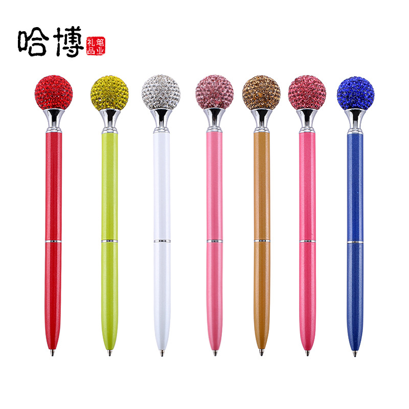 哈博彩色大头钻石金属圆珠笔可爱水晶中油笔广告促销活动礼品笔