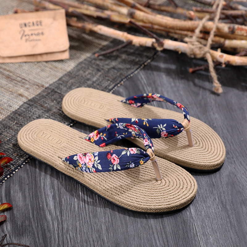 2022 Imitation Straw Travel Linen Women's Sandals Korean Fashion Outdoor Flip-Flops Flat Beach Flat Heel Flip-Flops Women's Slippers