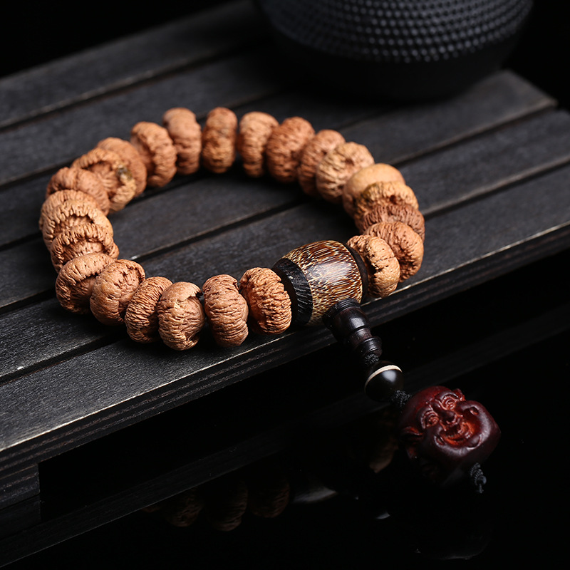 天然野生精品宝塔莲花菩提磨盘佛珠手串野生粗纹满齿全包苹果园男