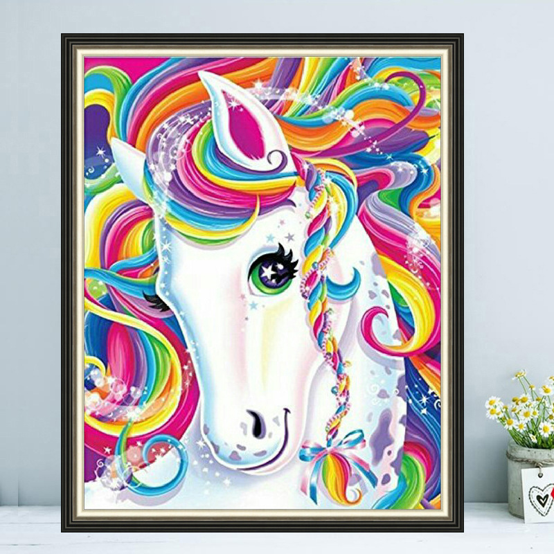 外贸爆款diy钻石画动物系列独角兽点钻十字绣装饰画厂家直销