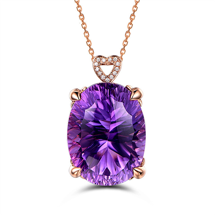韩版奢华紫水晶吊坠镀18k金彩色宝石天然紫晶心形项链女新品代发