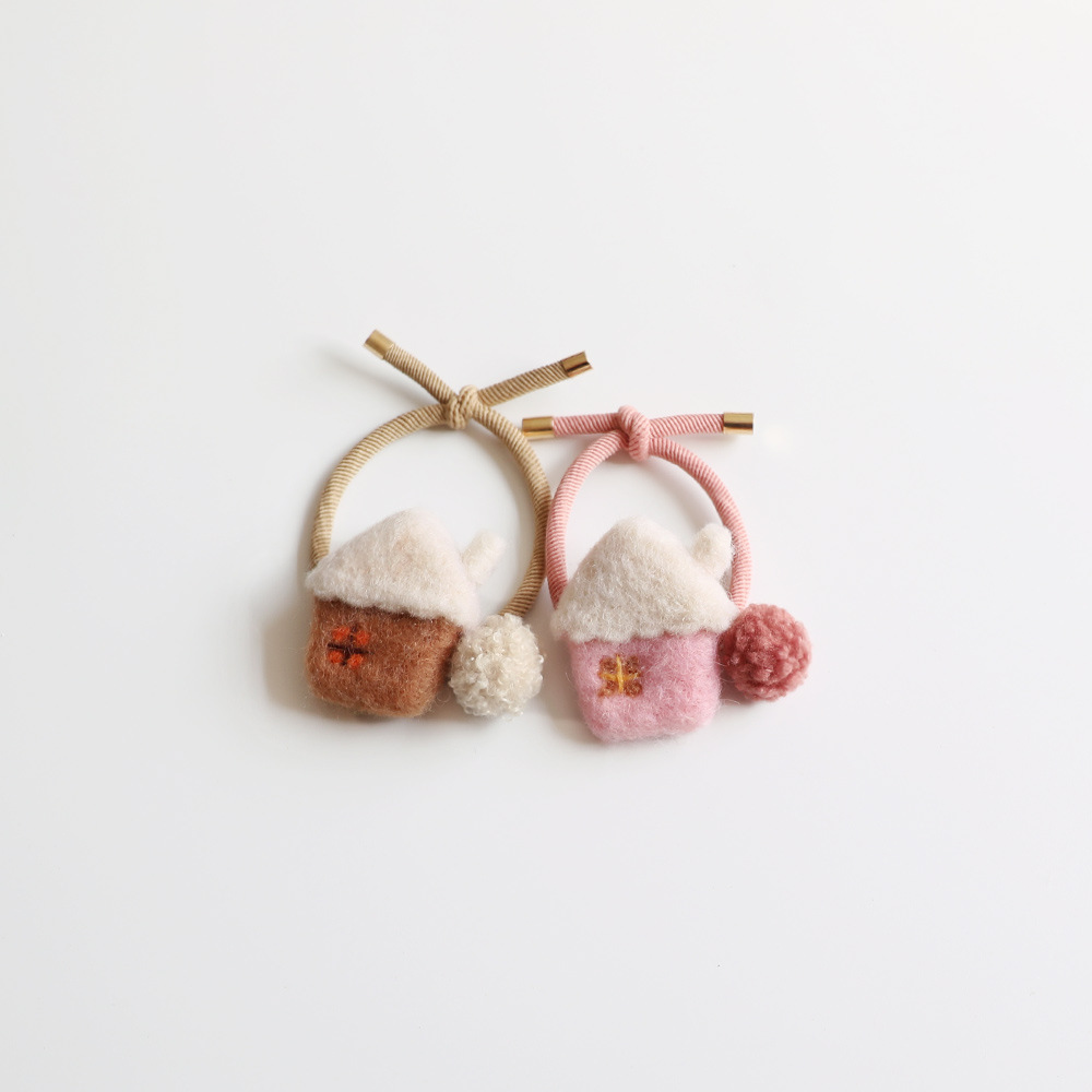 可爱创意手工制作羊毛毡卡通小房子皮筋少女心发圈发绳发饰品