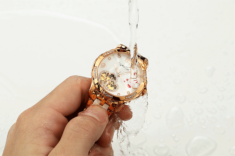 正品艾达时新款时尚女士手表全自动机械女表陶瓷带镂空夜光防水