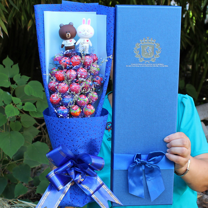 22真知棒棒棒糖花束布朗熊卡通花束礼盒送生日毕业情人节礼物包邮