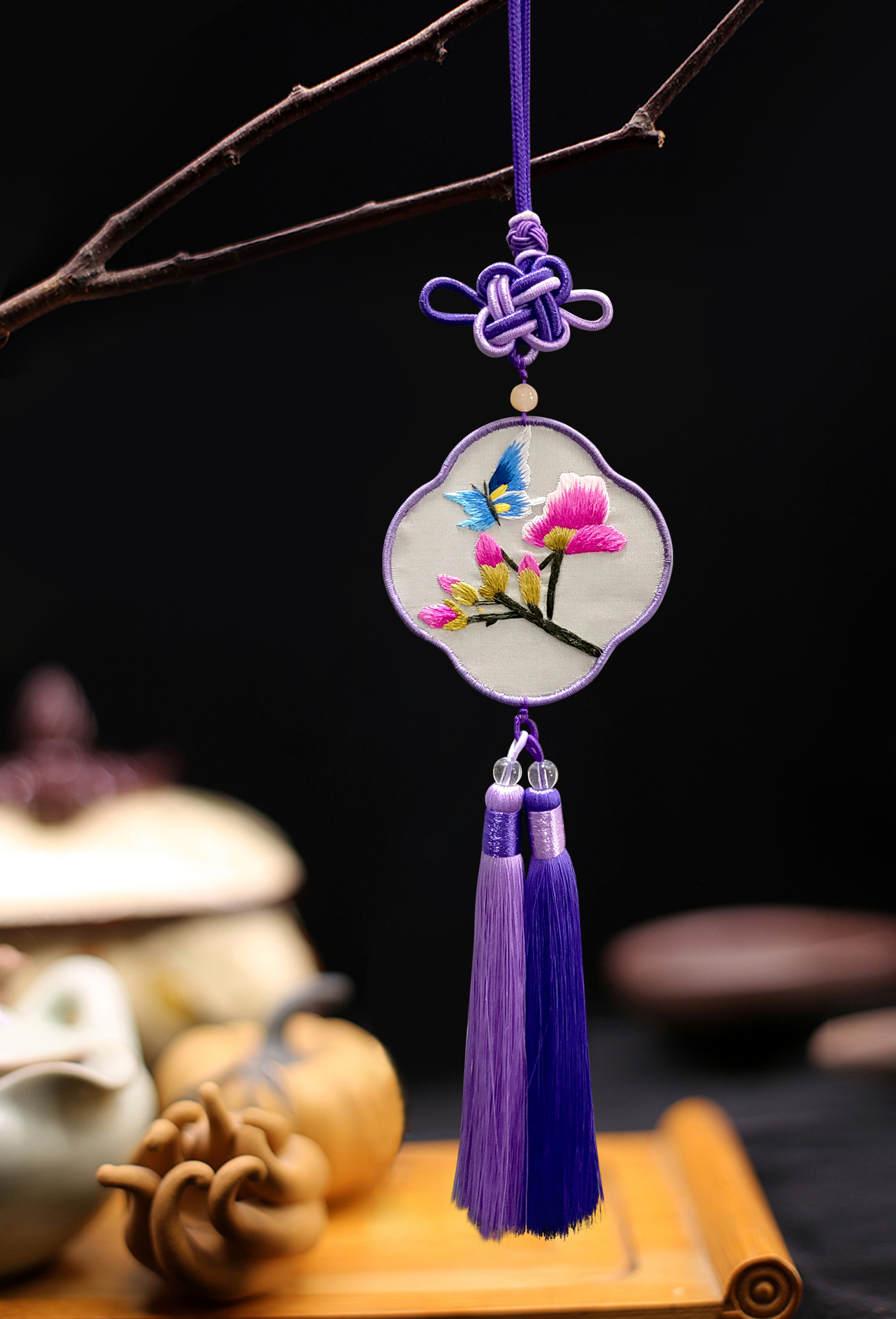 苏绣 双面绣挂件 刺绣车挂 出国礼品 古风汉服中国结刺绣挂件