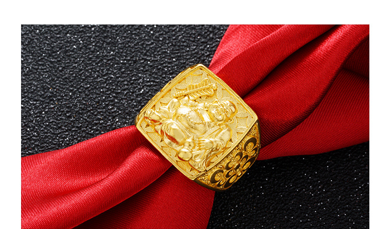 铜镀真金弥勒佛高仿24k黄金戒指男 沙金仿999纯金款式笑佛开口戒