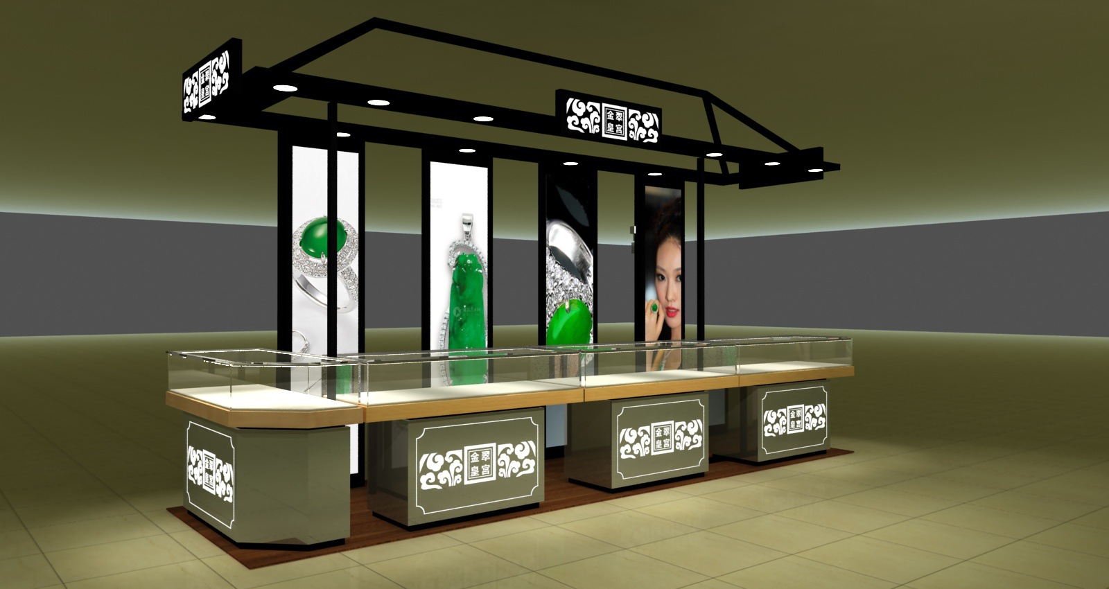 定制商场欧式珠宝烤漆展示柜 奢华高档首饰盒 珠宝翡翠展示台