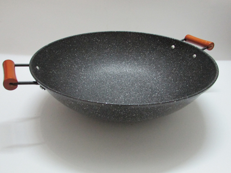 麦饭石炒锅家用铁锅双耳不粘锅尖底锅燃气灶专用厂家直销