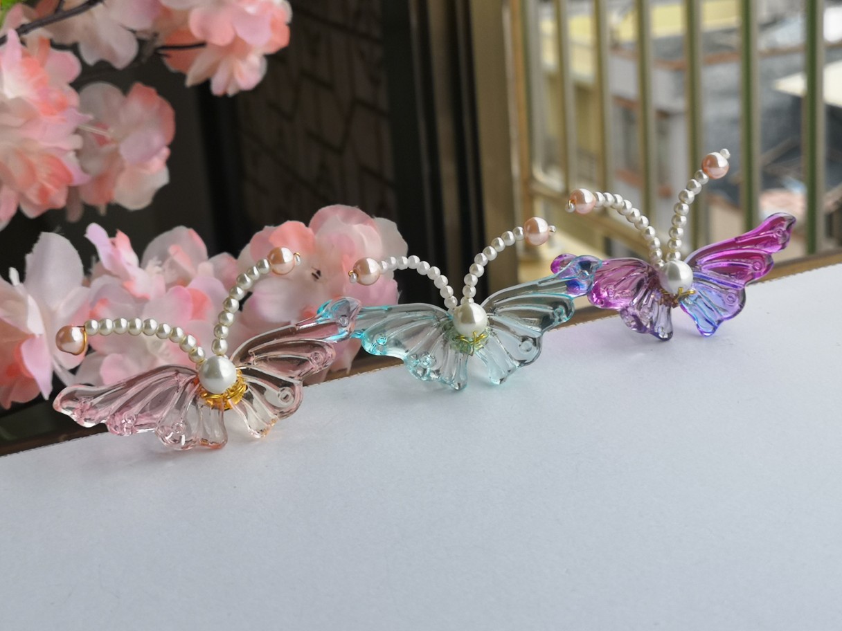 手工古风汉服花钿头饰小清新琉璃蝴蝶发钗日常百搭发饰配饰-阿里巴巴