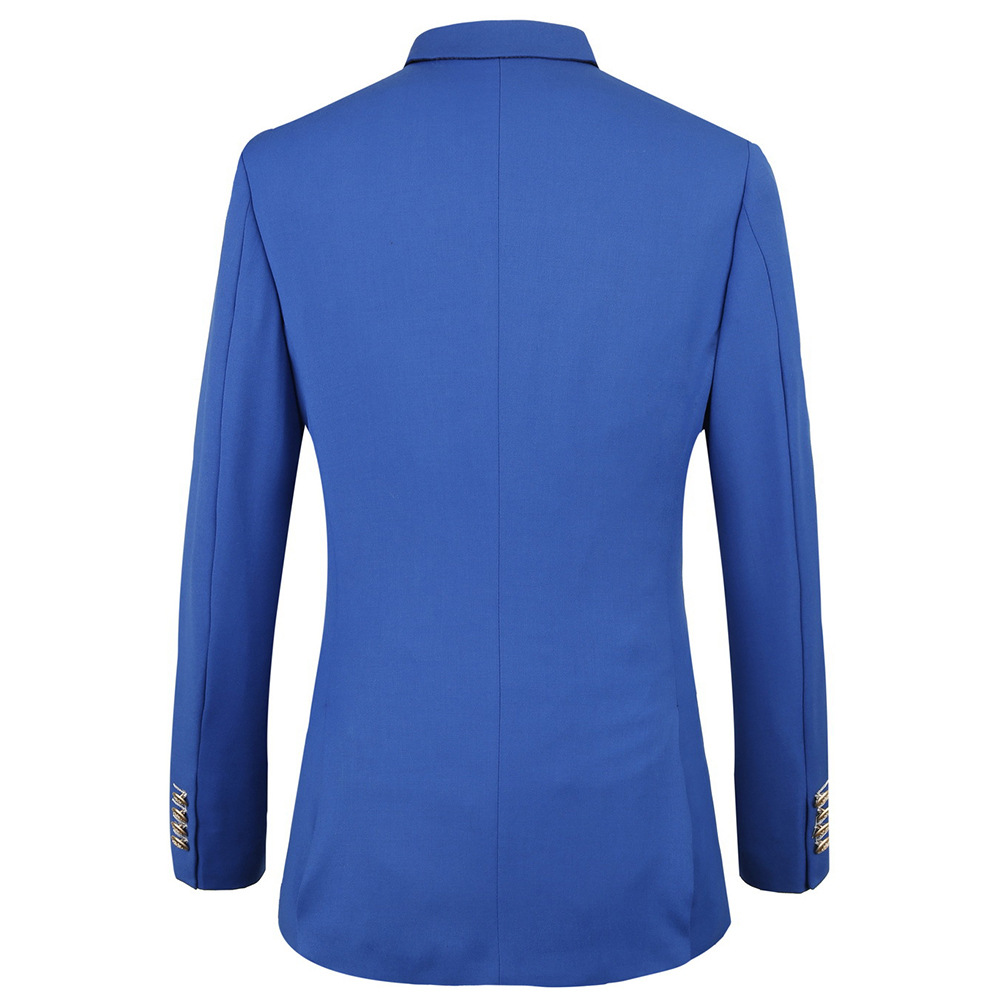 热销跨境专供欧码双排扣职业装宝蓝色西装套装男士商务西服两件套