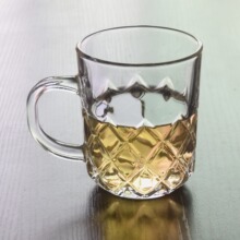 厂家批发精白料玻璃小把杯果汁杯个性啤酒杯餐厅茶杯网格纹咖啡杯