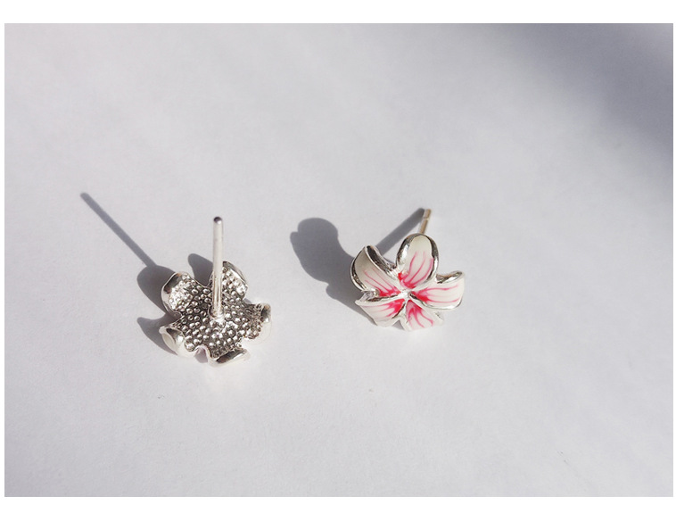 彼岸花925纯银耳钉文艺森女学生小清新花朵手绘彩釉创意个性礼物