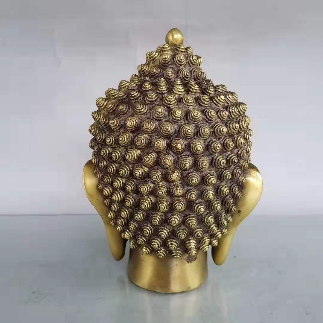 黄铜如来佛祖佛头摆件释迦摩尼佛头铜像家居供奉装饰古玩