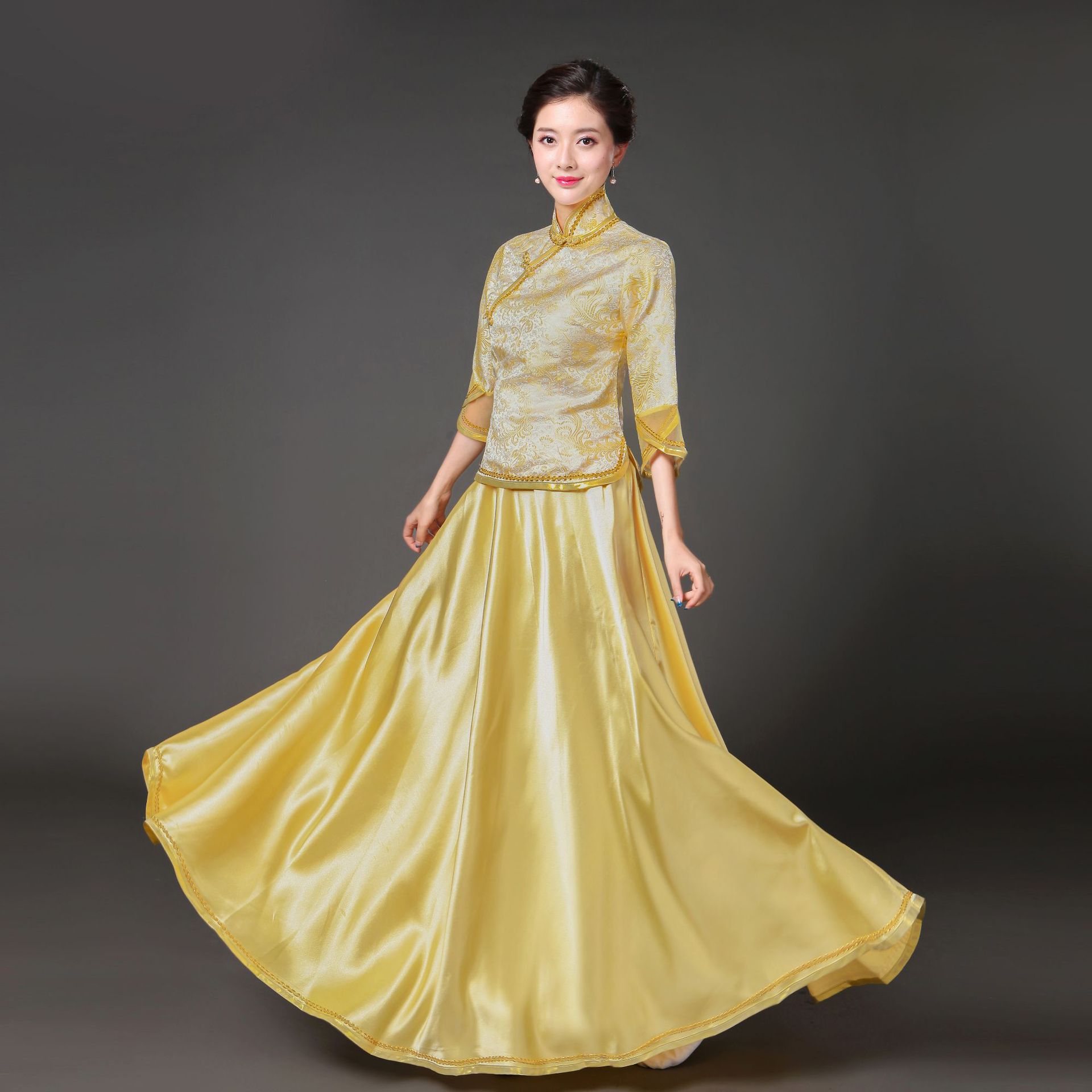 民国风大合唱团演出服装伴娘服装成人中老年古筝表演礼服高中学生