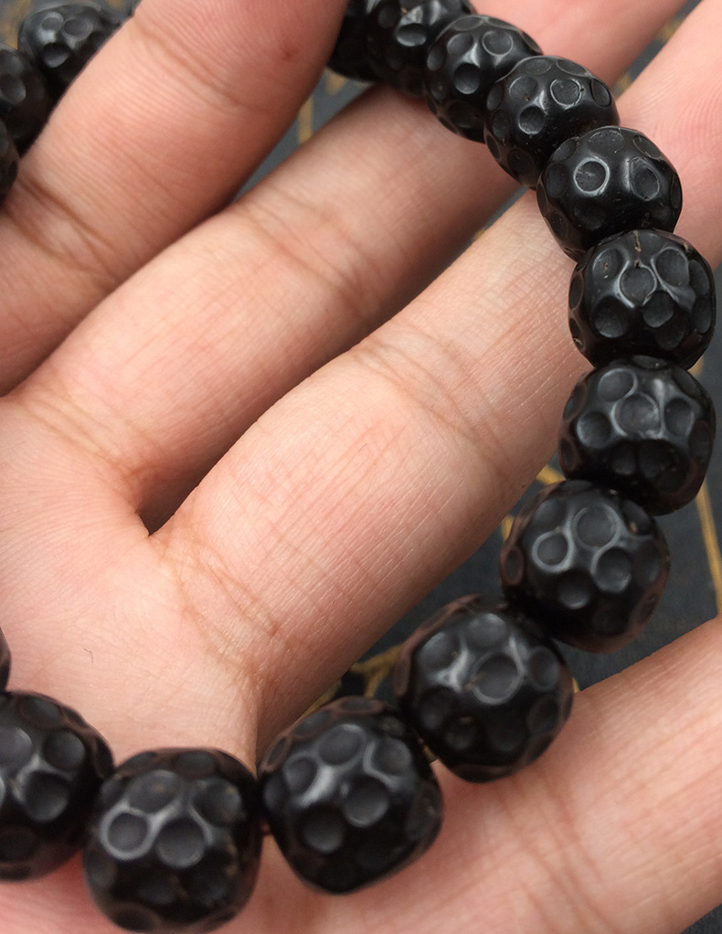 椰蒂雕刻陨石坑单圈手串 佛珠手串 精品椰壳印尼老料五福散珠