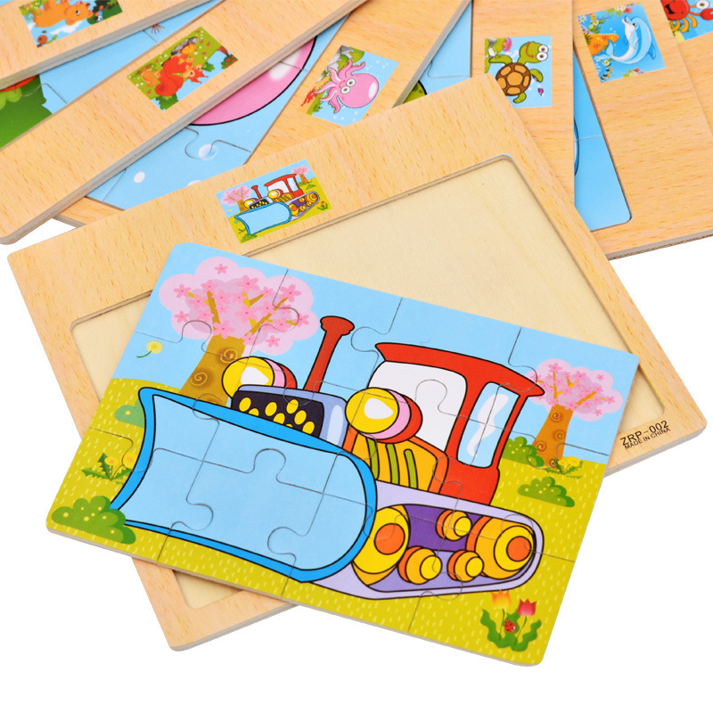 Wholesale Wooden 12-Piece Puzzle Puzzle Infant Children Early Childhood Educational Toys Animal Transportation Wooden Puzzle Toy