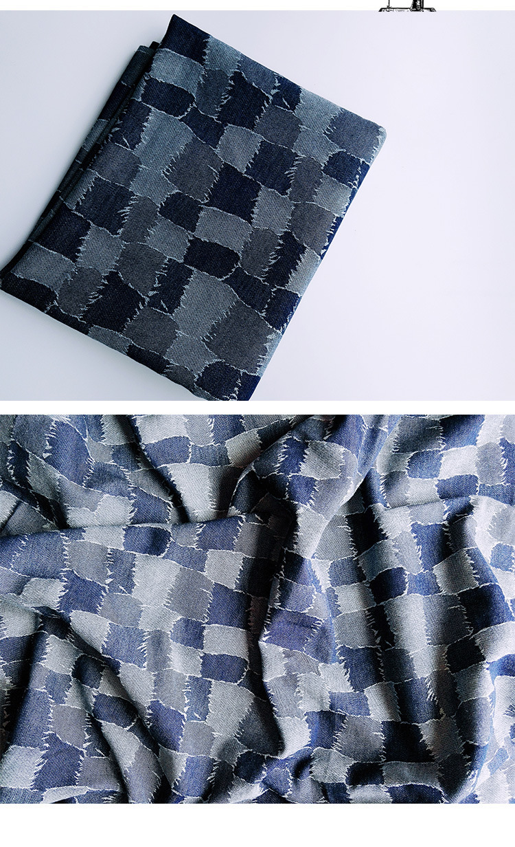 涤棉格子水洗提花牛仔布料宽幅牛仔面料丹宁布denim fabric水洗