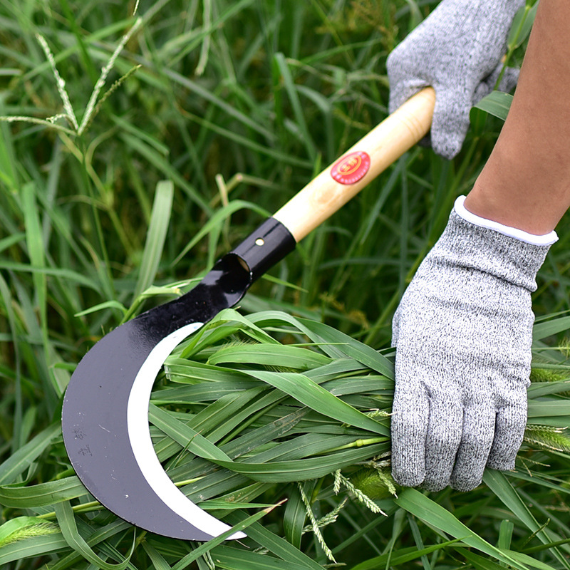 立锦牌65锰钢割草镰刀长弯头苗刀割草刀玉米小麦禾镰带28木柄