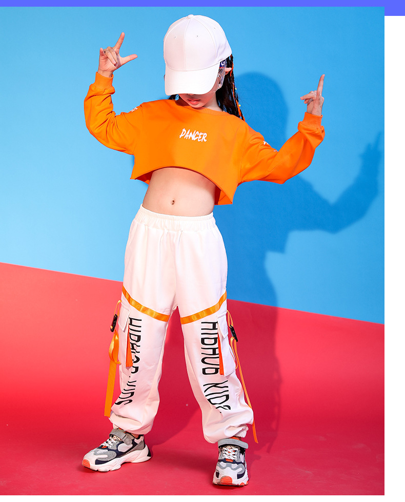 女童爵士舞服装儿童街舞套装嘻哈走秀露脐装秋冬新款女孩hiphop潮