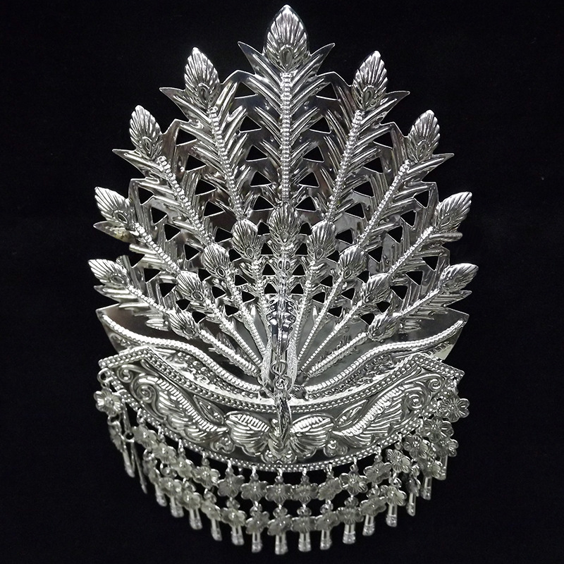 民族风发簪 苗银孔雀开屏流苏苗族头饰 服装配饰发钗舞蹈摄影饰品