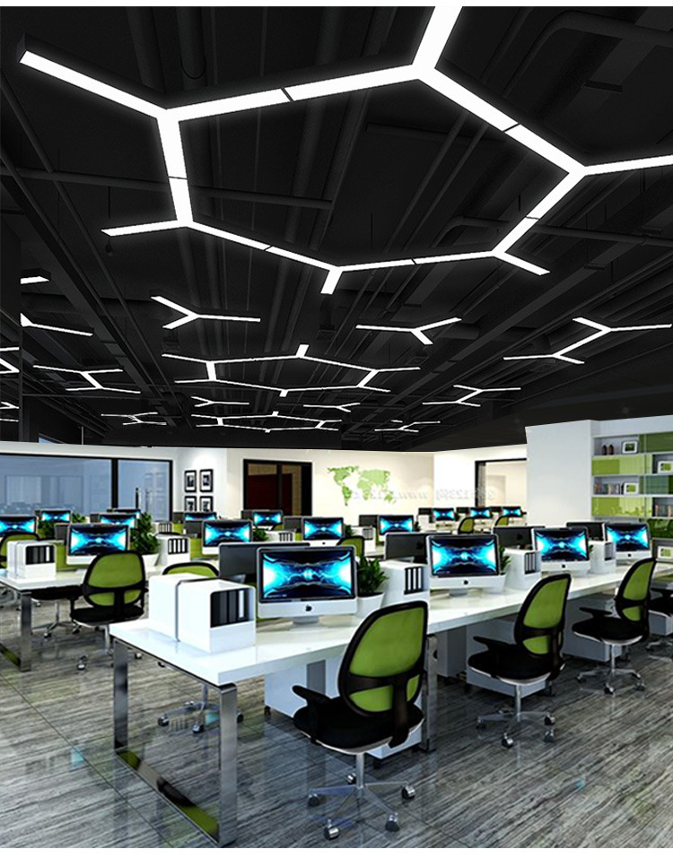 led办公室吊线灯异形六边形健身房网咖超市拼接造型灯y形异形吊灯