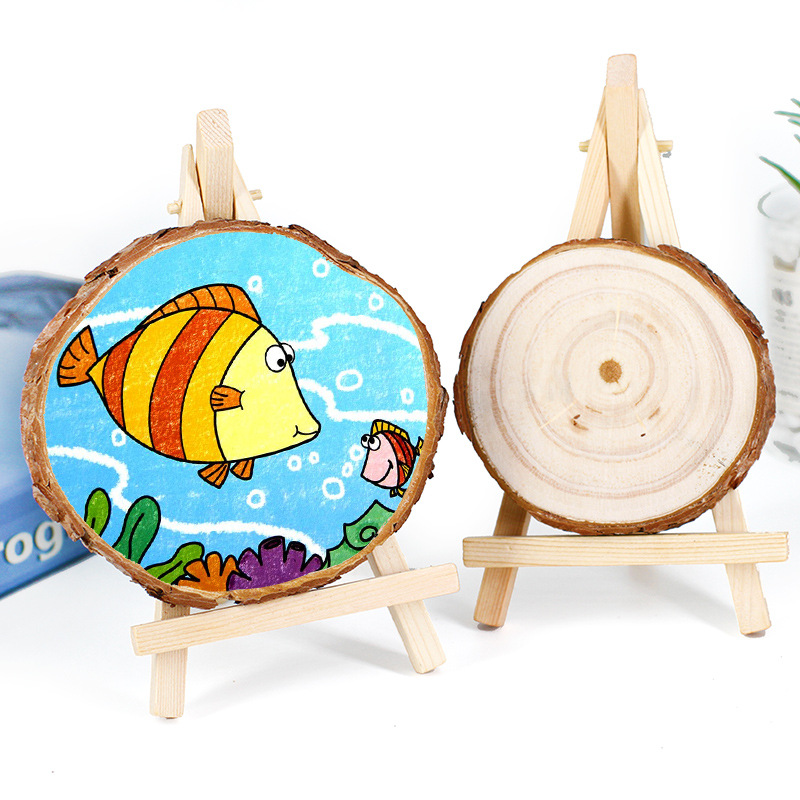 圆原木片diy手绘装饰 带皮实木材料 木头拍摄道具儿童木质涂鸦画