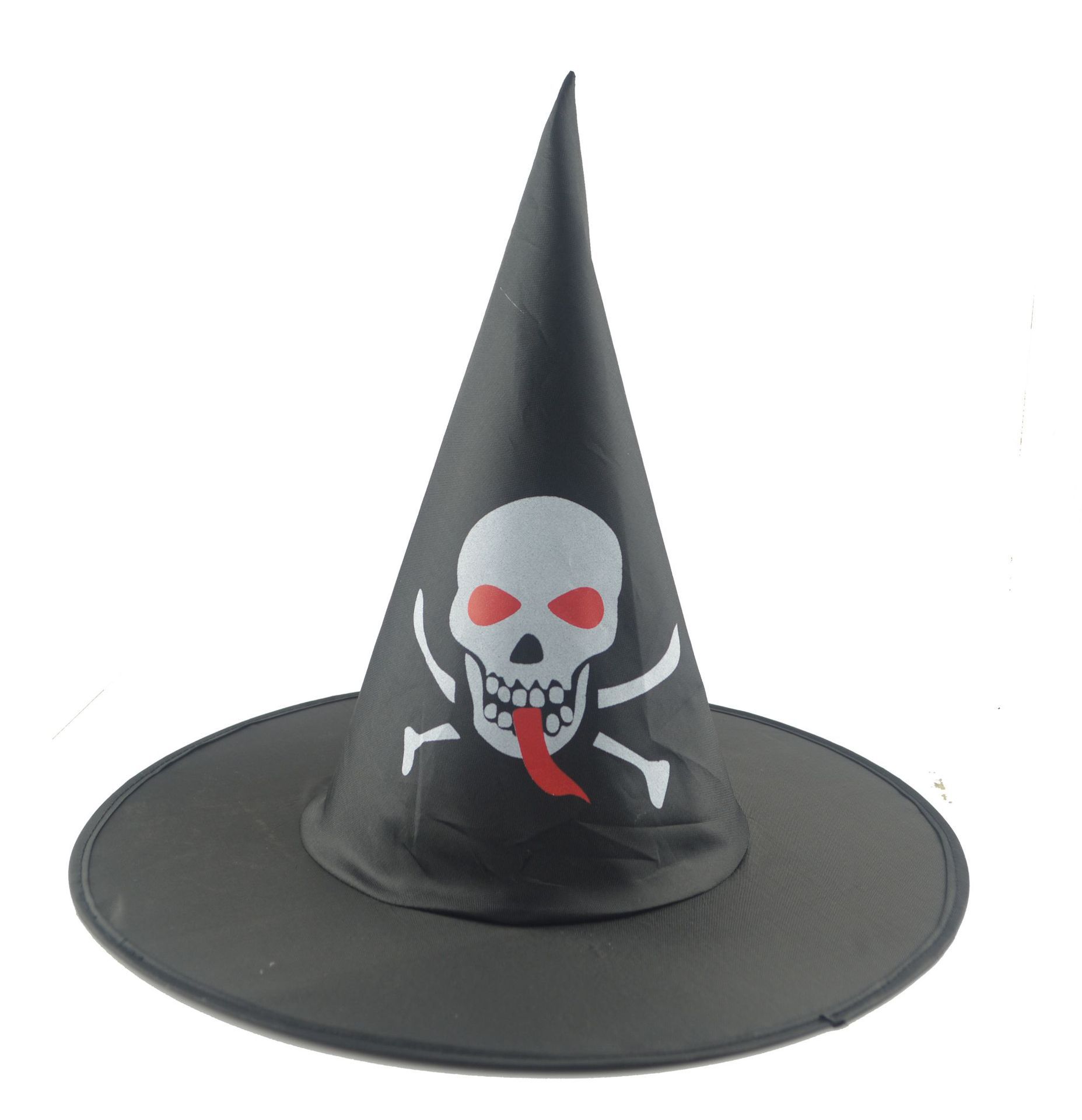 万圣节舞会派对帽子巫婆帽子巫师帽纱帽印花骷髅帽黑尖帽子
