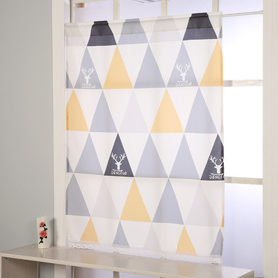 免打孔卫生间小半截短窗厕所窗户窗帘防水布半帘短帘几何图案平帷