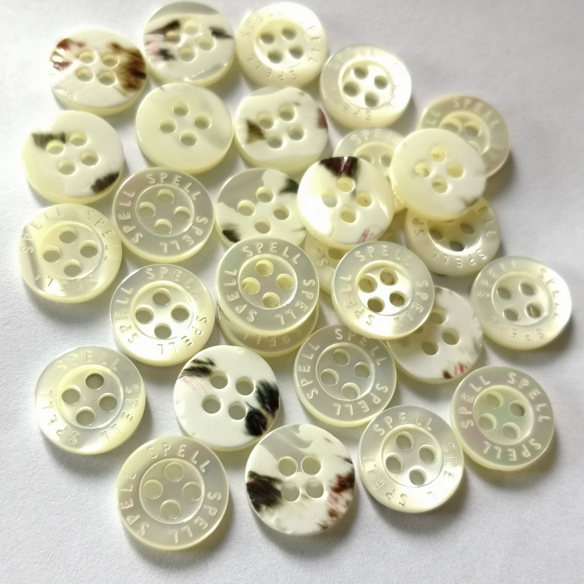 厂家直销 圆形刻字四眼马蹄螺贝壳钮扣塔罗扣 白色衬衫纽扣可定制