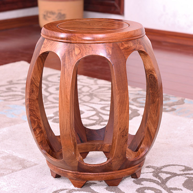 红木凳子明式缅甸花梨木圆鼓凳梳妆凳矮凳换鞋圆实木榫卯