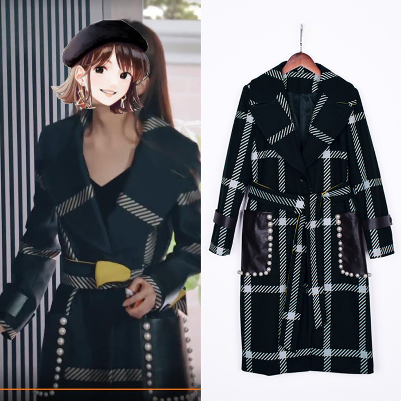 乔安你好颖儿乔安同款韩版手工钉珠风衣中长款2019冬季新款外套女